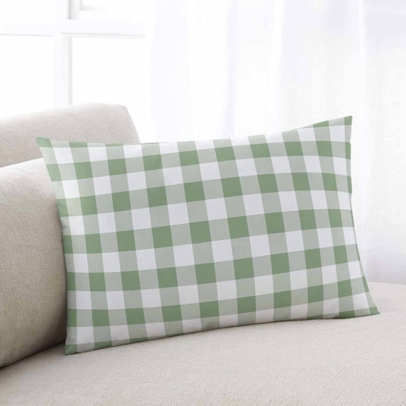 Sage Green Checkered Throw Pillow Cover, Pillowcase Protectors with Zipper, Breathable Decorative Lumbar Pillow Case Cover, Farmhouse Buffalo Plaid Pillow Shams for Couch Sofa 16x24Inch