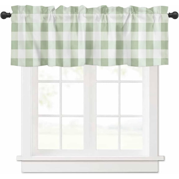 Sage Green Checkered Valances Window Treatment Farmhouse Decor, Pastoral Green Buffalo Plaid Rod Pocket Valance Curtains for Living Room, Bedroom, Kitchen, 54" W x 18" L - 1 Panel