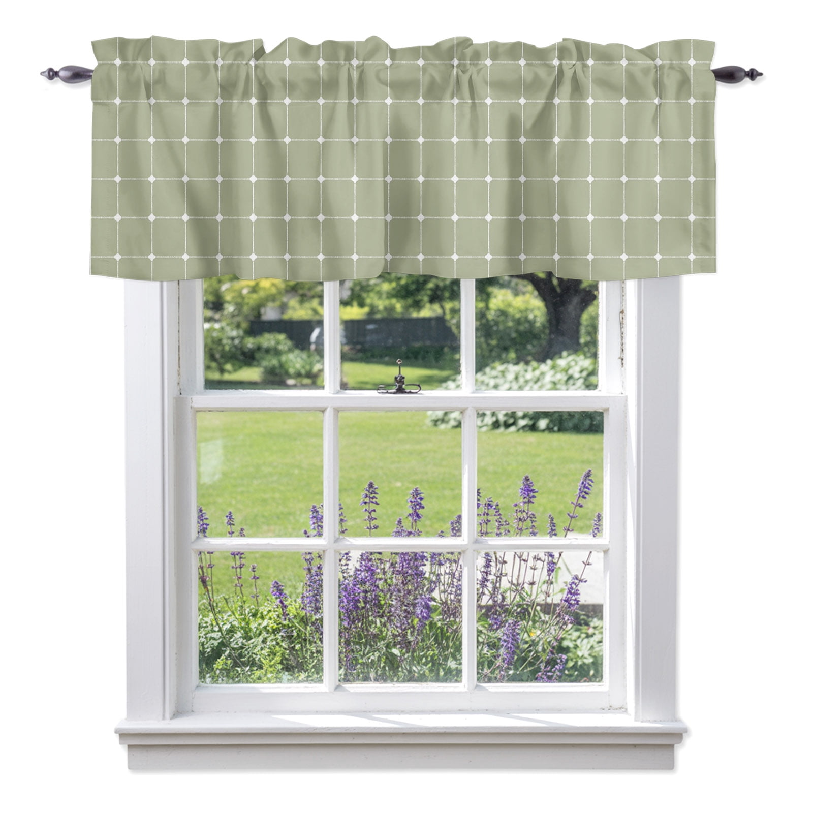 Sage Green Checkered Window Valance for Kitchen, Modern Minimalist ...