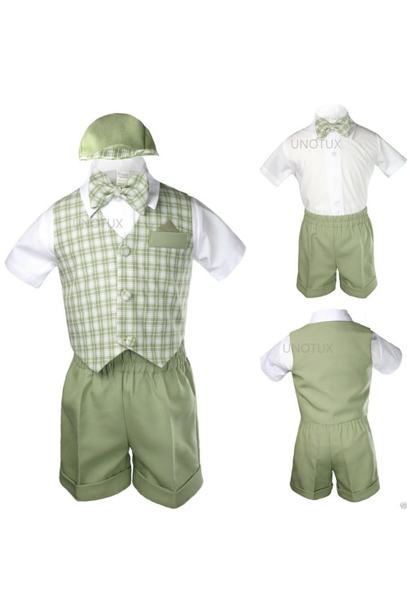 Sage Green Checks Gingham Vest set Shorts Suit Boy Baby Toddler S M L XL 2T 3T4T