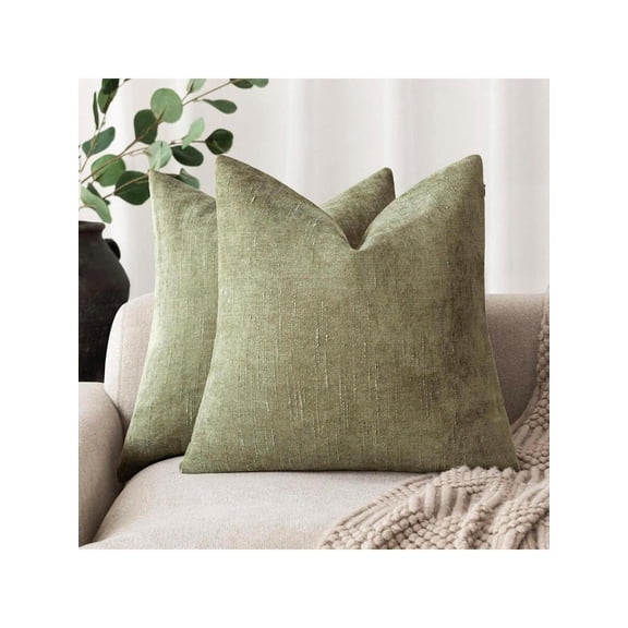 Sage Green Chenille Textured Square Decorative Pillow Cover, Soft Accent Cushion Sham For Sofa Living Room