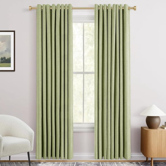 Sage Green Chenille Velvet Blackout Curtains 96" Long, Light Blocking Thermal Insulated Farmhouse Drapes, 2 Panels