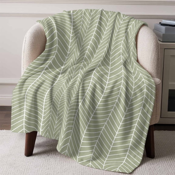 Sage Green Chevron Pattern Throw Blanket Flannel Fleece Throws, Modern Geometric Art Lightweight Super Soft Warm Blankets for Couch Sofa Bed All Season Use, 50x60 in