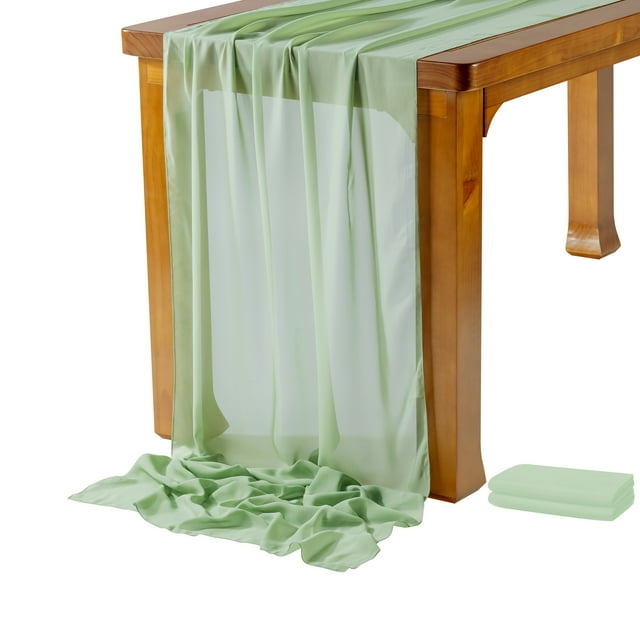 Sage Green Chiffon Table Runner 27 x 120 Inches Long Romantic Rustic