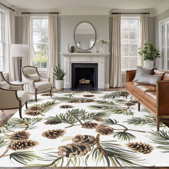 Sage Green Christmas 6'x9' Area Rug for Living Room, Pine Cones Xmas Botanical Washable Non-Slip Floor Mat Rugs for Bedroom Dining Room, Indoor Large Carpet for Classroom, Nursery Rugs for Playroom