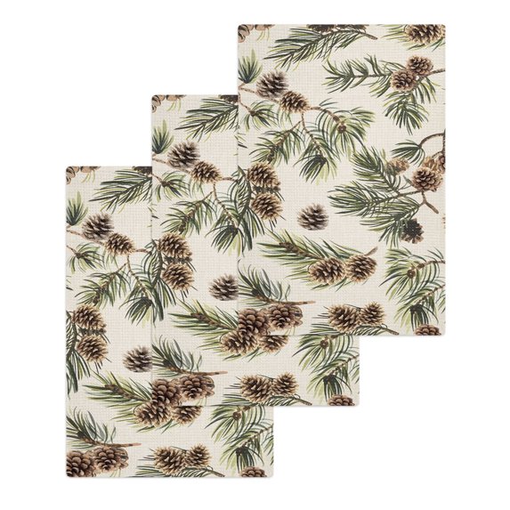 Sage Green Christmas Kitchen Dish Towels for Drying Dishes Set of 3, Rustic Pine Cones Xmas Botanical Waffle Weave Microfiber Hand Tea Bathroom Towels Quick Dry & Absorbent Towel 15.7x23.6