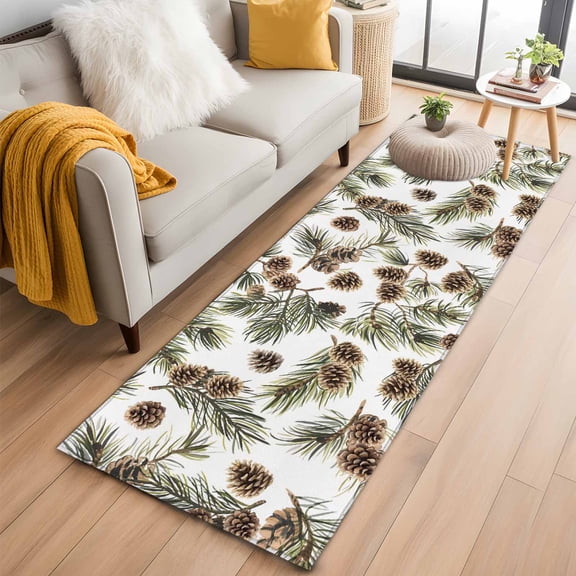 Sage Green Christmas Kitchen Runner Rug 2x6 Washable Runners for Hallway Non Slip Pine Cones Xmas Botanical Large Area Rug Indoor Floor Carpet for Bathroom Laundry Entryway Bedroom Living Room