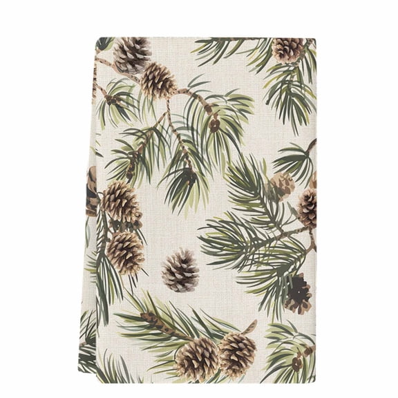 Sage Green Christmas Kitchen Towels Set of 1, Absorbent Microfiber Dish Tea Towels with Hanging Loop, Rustic Pine Cones Xmas Botanical Resuable Hand Towel for Home Kitchen Cooking Cleaning 18"x28"
