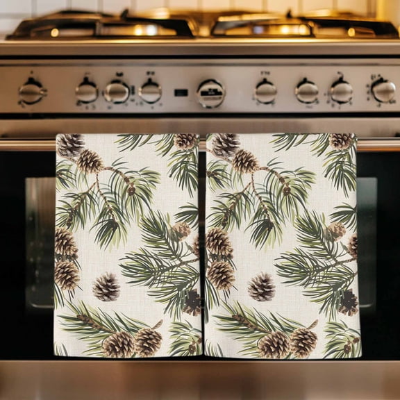Sage Green Christmas Kitchen Towels Set of 1, Rustic Pine Cones Xmas Botanical Absorbent Dish Towels for Kitchen, Microfiber Hand Towel, Quick Drying Tea Towel for Cleaning Decorative Dishcloths