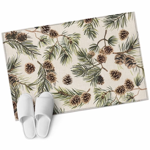 Sage Green Christmas Large Area Rugs for Bedroom Living Room, Soft Non Slip Carpet Bedside Rug, Rustic Pine Cones Xmas Botanical Rectangle Floor Cover Kitchen Accent Rug 2'x3' for Dining Room/Office