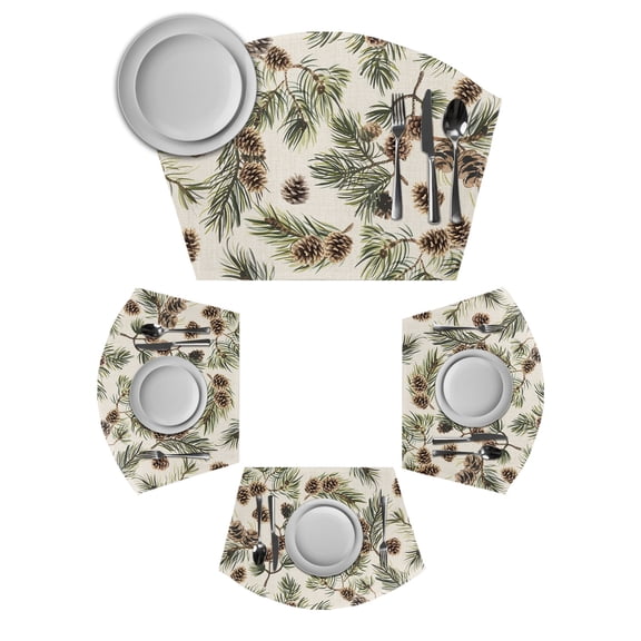 Sage Green Christmas Round Table Placemats Set of 2 Wedge Placemats, Rustic Pine Cones Xmas Botanical Place Mats for Dining Table Set Washable Mats Kitchen Decor for Indoor Outdoor Wipe Clean
