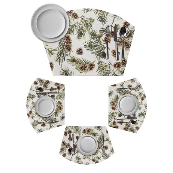 Sage Green Christmas Round Table Placemats Set of 2 Wedge Placemats, Xmas Botanical Pine Cones Place Mats for Dining Table Set Washable Mats Kitchen Decor for Indoor Outdoor Wipe Clean