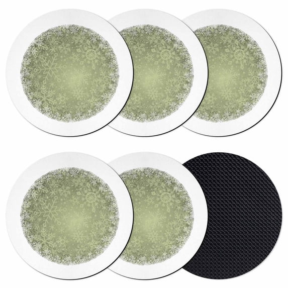 Sage Green Christmas Snowflake Coasters Set of 6, Absorbent Coasters for Drinks, Xmas Winter Modern Coaster for Desk Coffee Table Protection, Home Decor House Warming Gifts 4"