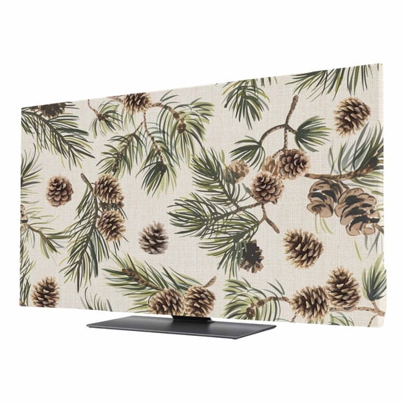 Sage Green Christmas TV Cover for 24 Inch Screen,Stretch Fabric Dustproof TV Display Protector,Rustic Pine Cones Xmas Botanical Elastic Slipcover Monitor Cover for Indoor Desktop Computer 20.9"x11.8"