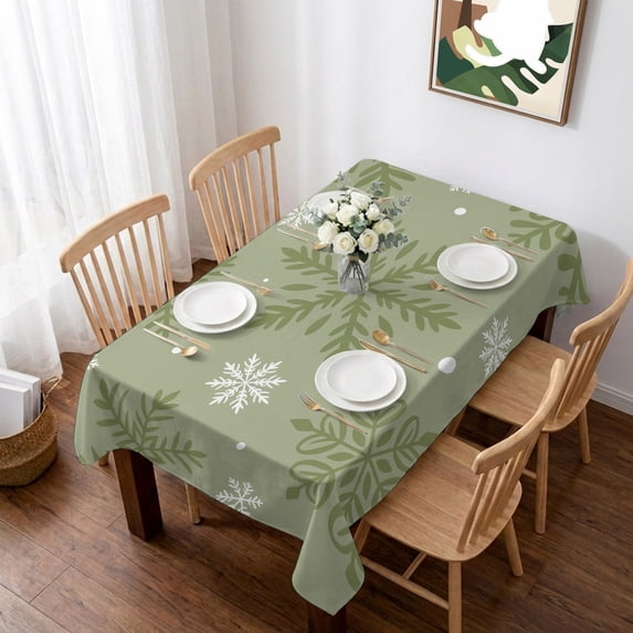 Sage Green Christmas Table Cloth Waterproof Tablecloths, Winter Xmas Snowflakes Textured Tablecloth Dining Table Cover for Kitchen Party Tabletop Outdoor, Rectangle Tablecloth 52x70 Inch
