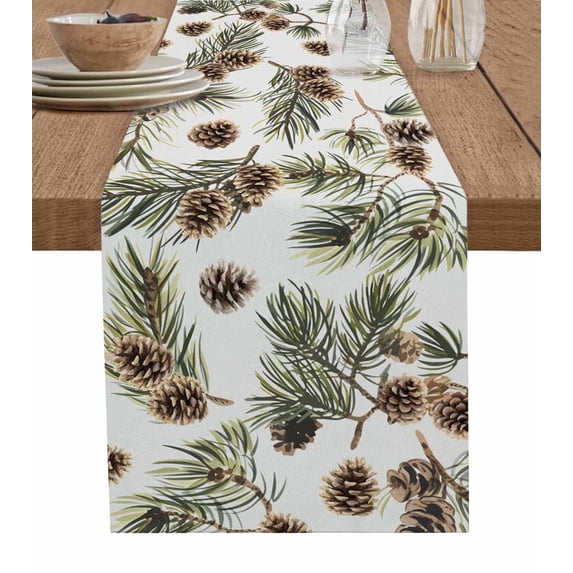 Sage Green Christmas Table Runner 70 Inches, Xmas Botanical Pine Cones Bed Runner Dresser Scarves Tabletop for Indoor Outdoor Parties/Ceremony/Banquet, 13" x 70"