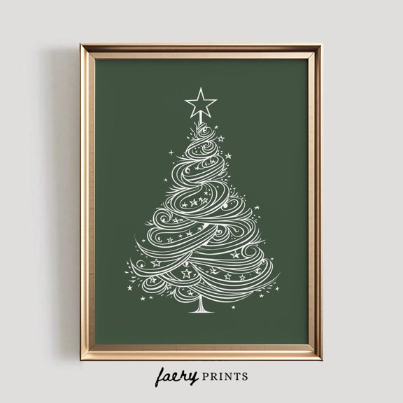 Sage Green Christmas Tree Line Decor Wall Art