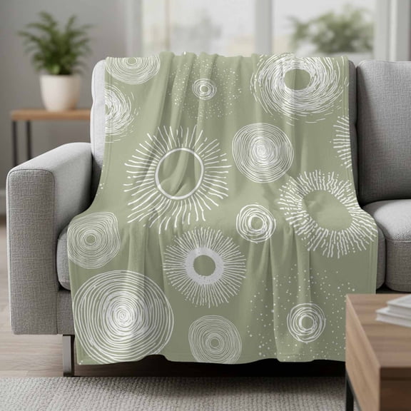 Sage Green Circle Fleece Throw Blanket Lines Modern Abstract Art Ultra Soft Fuzzy Cozy Flannel Throw Blanket for Couch Sofa Bed Car Travel, Ideal Gifts 30x40 Inches