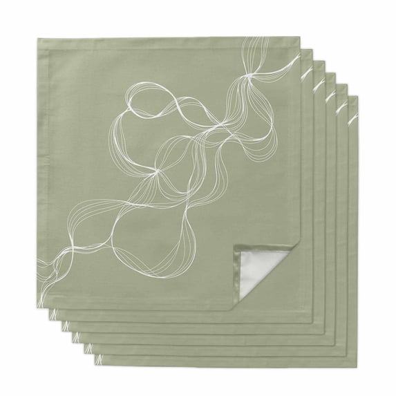 Sage Green Cloth Napkins, Minimalist Abstract Modern White Art Washable and Reusable Dinner Napkins Set of 6, Table Napkin for Kitchen Party Birthday Wedding Hotel Housewarming 20"x20"