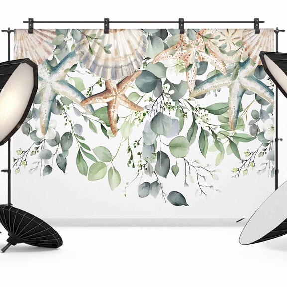 Sage Green Coastal Backdrop for Photoshoot, Photography Photo Studio Background Wall Backdrop, Spring Eucalyptus Leaves Back Drop Banner Panel for Portraits Wedding Party Live Streaming Decor 10x8Ft