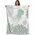 thumbnail image 1 of Sage Green Coastal Blanket Soft Cozy Warm Throw Blanket for Couch, Plush Fuzzy Flannel Fleece Blankets for Sofa, Coral Jellyfish Nautical Bed Blankets Lightweight Gifts for Women, 30"x40", 1 of 9