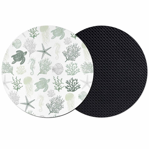 Sage Green Coastal Coasters Set of 2, Soft Absorbent Coasters for Drinks, Nautical Summer Beach Coral Sea Turtle Non-Slip Cup Coaster Mat with Rubber Bottom for Home Kitchen Coffee Bar Table Decor 4"