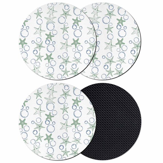 Sage Green Coastal Coasters Set of 4, Absorbent Coasters for Drinks, Starfish Nautical Ocean Sea Wooden Coaster for Desk Coffee Table Protection, Home Decor House Warming Gifts 4"