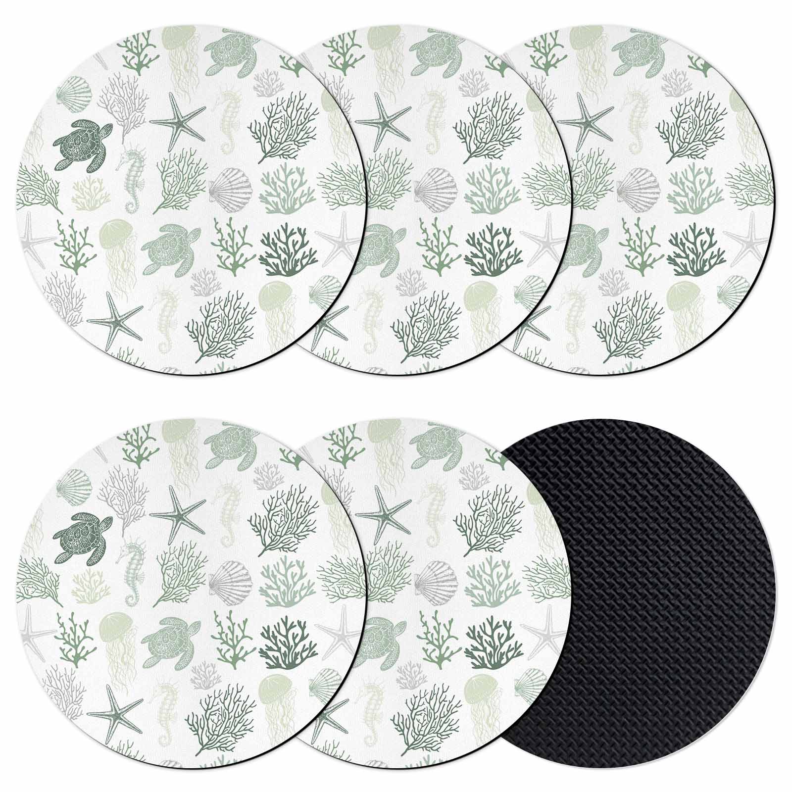 Sage Green Coastal Coasters Set of 6, Soft Absorbent Coasters for ...