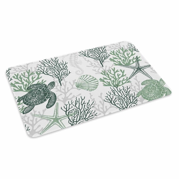Sage Green Coastal Doormat Outdoor Entrance 20"x31.5", Sea Turtle Nautical Coral Summer Beach Absorb Moisture Dirt Door Mats, Non-Slip Rubber Backing Floor Mats Indoor, Low-Profile Front Door Rugs