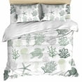thumbnail image 1 of Sage Green Coastal Duvet Cover Set, Nautical Summer Beach Coral Sea Turtle Soft Duvet Cover Queen Size Bedding Set 4 Pieces, 1 Quiltcover and 2 Pillowcases with Zipper, 1 Bed Sheet for All Seasons, 1 of 9
