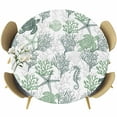 thumbnail image 1 of Sage Green Coastal Fitted Tablecloth with Elastic Edged, Round Table Cloth for Dining Table, Sea Turtle Nautical Coral Summer Beach Waterproof Oil Proof Table Cover for Indoor Outdoor 45"-54", 1 of 9