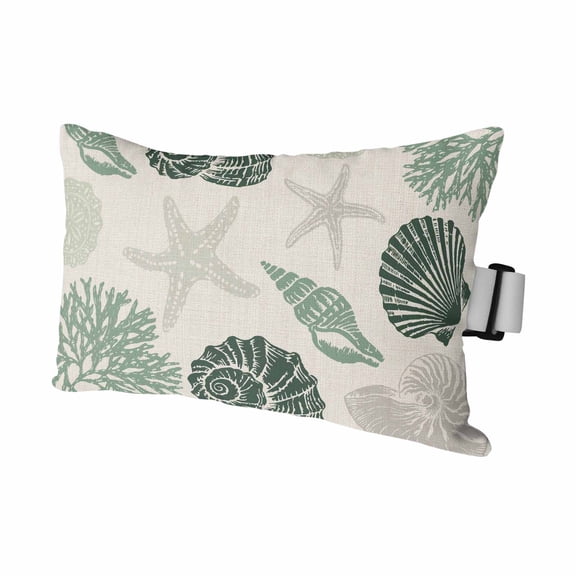 Sage Green Coastal Outdoor Pillows for Chaise Lounge Chair Waterproof Lumbar Pillows with Insert&Adjustable Strap Beach Headrest Pillow Starfish Shell Coral Summer Beach Rustic Pool Pillow 11"x16"