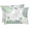 thumbnail image 1 of Sage Green Coastal Pillow Cases Standard Size Set of 2, Smooth Satin Pillowcase for Hair and Skin, Coral Grey Jellyfish Nautical Decorative Cooling Bed Pillow Covers with Zipper, 20x26 Inches, 1 of 4