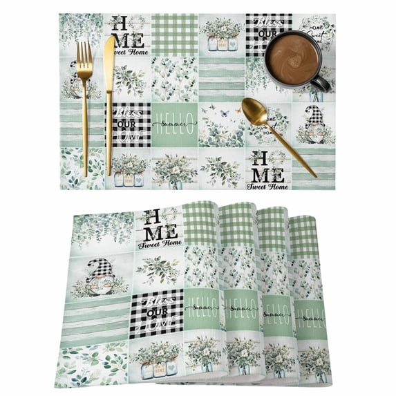 Sage Green Coastal Placemats Set of 12 Turtle Nautical Anchor Starfish Coral Place Mats Indoor Wipeable Table Mats Washable Dining Table Placemats for Kitchen Holiday Party Home Decor 13x19 Inch