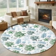 thumbnail image 1 of Sage Green Coastal Round Area Rug 8Ft Washable Large Circle Rugs for Living Room Dorm, Coral Starfish Seaside Summer Beach Non-Slip Carpet Floor Mats Indoor Outdoor Carpet Runner Aesthetic Home Decor, 1 of 8