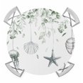 thumbnail image 1 of Sage Green Coastal Round Tablecloth for 36-44 Inch Tables,Fitted Table Cover with Elastic Edge,Summer Eucalyptus Leaves Beach Ocean Starfish Conch Waterproof Outdoor Table Cloth Protector for Dinner, 1 of 9