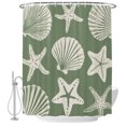 thumbnail image 1 of Sage Green Coastal Shower Curtain for Bathroom, Starfish Shell Ocean Nautical Waterproof Cloth Fabric Bathroom Accessories Set with 9 Rust Proof Plastic Hooks, 36"x72", 1 of 9