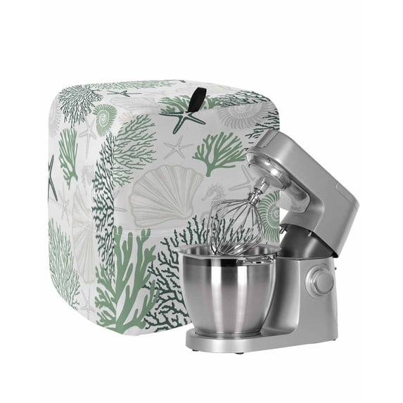 Sage Green Coastal Stand Mixer Dust Cover with Storage Pocket & Handles,Ocean Coral Starfish Shell Seahorse Fits All Tilt Head & Bowl Lift Kitchen Appliance Cover Organizer Bag Accessories,6-8 Quart