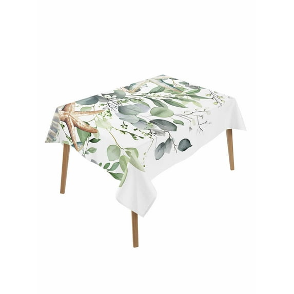 Sage Green Coastal Table Cloth, Spring Eucalyptus Leaves Waterproof Tablecloth for Rectangle Tables, Reusable Washable Fabric Table Cover for Restaurant Kitchen Dining Tables 60"x102"