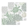 thumbnail image 1 of Sage Green Coastal Turtle Kitchen Dish Towels for Drying Dishes Set of 2, Ocean Coral Nautical Waffle Weave Microfiber Hand Tea Bathroom Towels Quick Dry & Absorbent Towel 12x12, 1 of 7