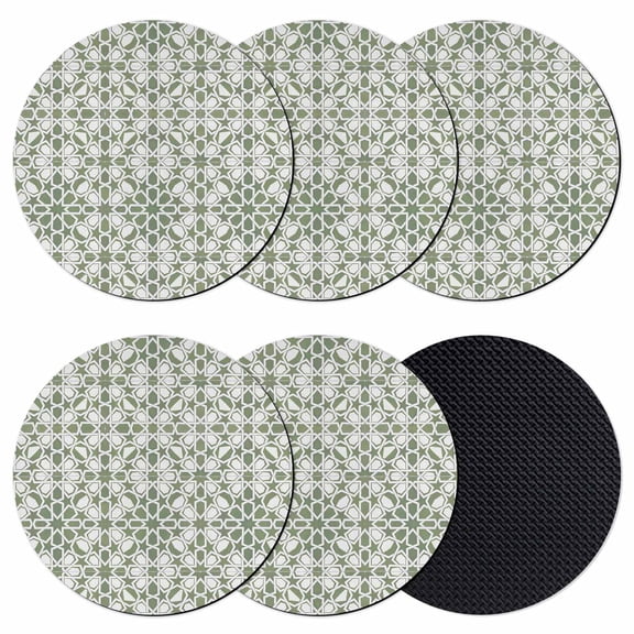 Sage Green Coasters Set of 6, Absorbent Coasters for Drinks, Retro Abstract Morocco Geometric Texture Coaster for Desk Coffee Table Protection, Home Decor House Warming Gifts 4"