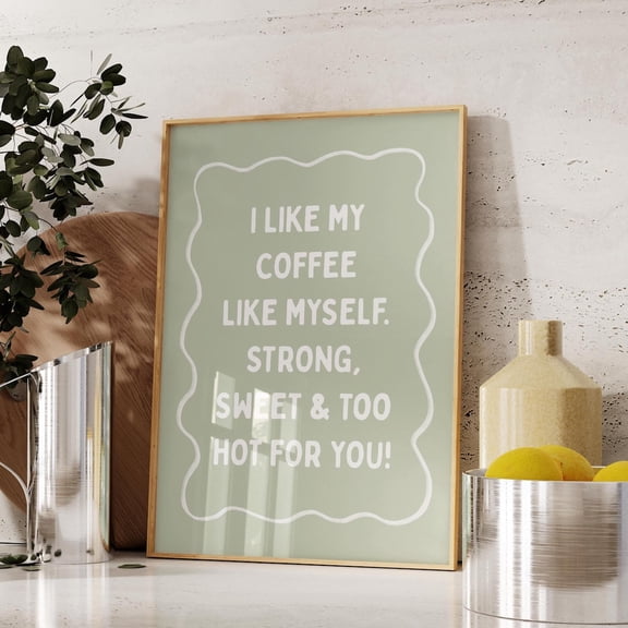 Sage Green Coffee Bar Poster, Trendy Kitchen Wall Art For Cafe Style Decor