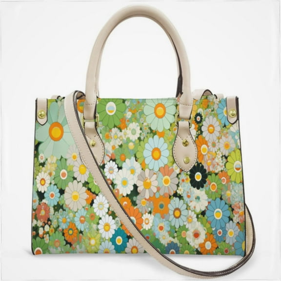 Sage Green Colorful Flower Cross Body Bags For Women Small Leather Female Handbags Fashion Top-Handle Totes