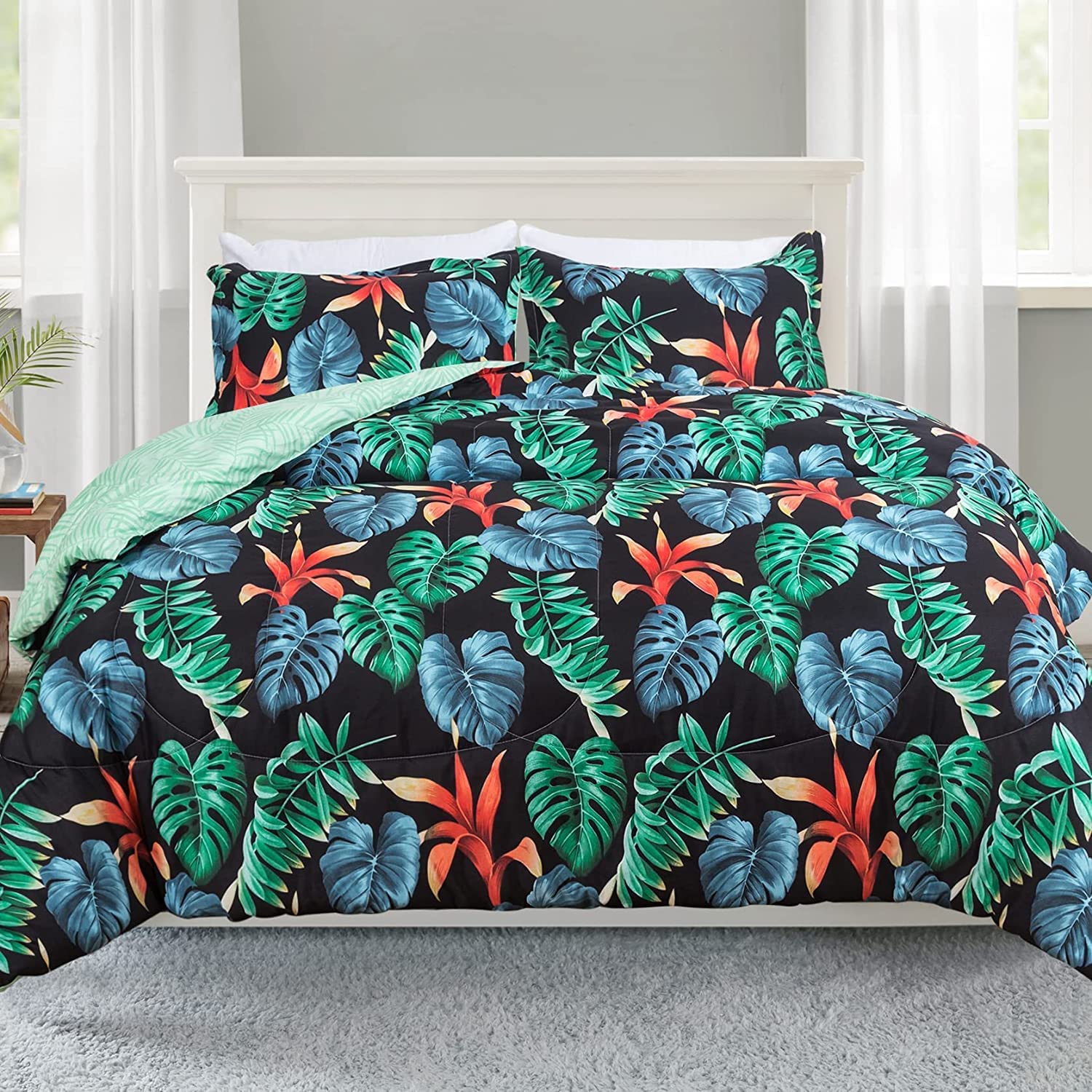 Sage Green Comforter Set Queen 3 Piece All Season Bedding Tropical