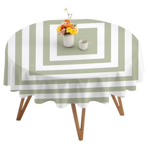 Sage Green Concentric Squares Round Tablecloth 54 inches Modern Abstract Minimalist Geometric Lines Waterproof Oil-Proof Table Cloth Round Table Cover for Holiday Party Picnic Dinner Decor