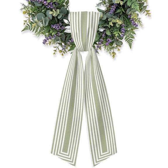 Sage Green Concentric Squares Wreath Sash for Front Door, Modern Abstract Minimalist Geometric Lines Satin Wreath Ribbon Bow Accessory Garland Home Decor for Doorway Porch Yard 4.5x56