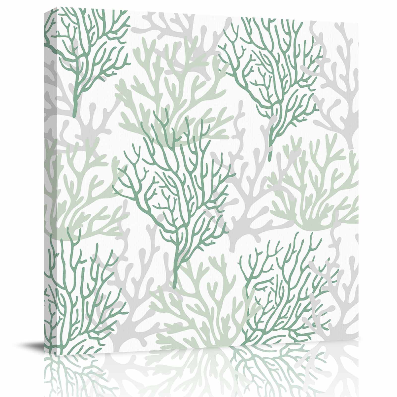 View of Sage Green Coral Canvas Print Wall Art Painting, Modern Wall Decor for ...