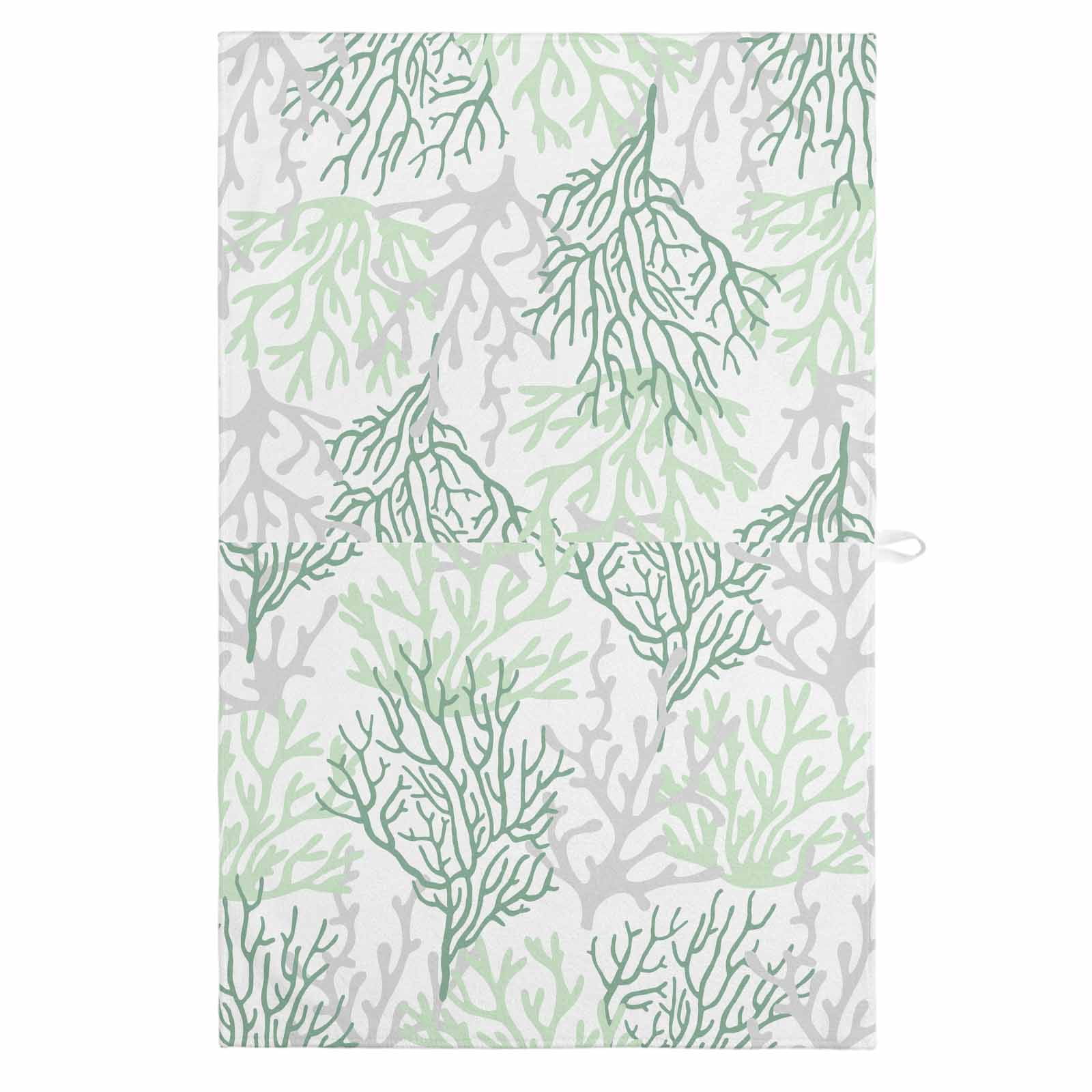 Sage Green Coral Coastal 1 Pack Kitchen Towel, Water Absorbent Dish Towel, Summer Beach Seaside Nautical Decorative Hand Towels - Quick Drying Cloth for Cooking Baking, 18x28 Inch