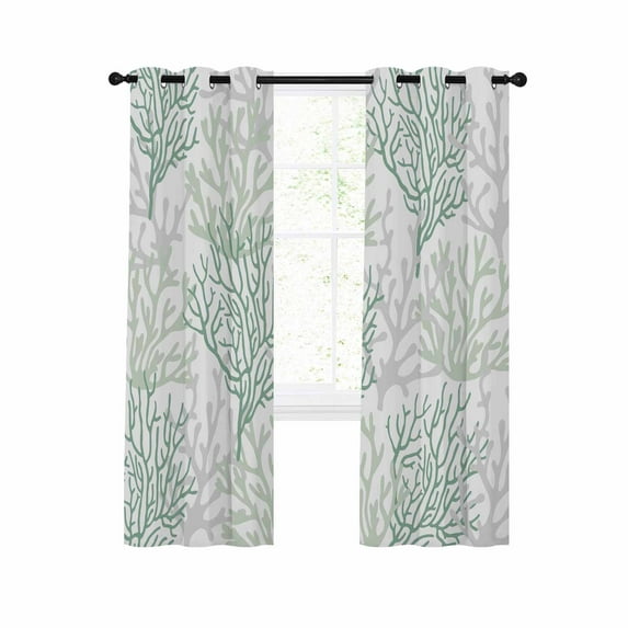 Sage Green Coral Coastal Blackout Curtains 54 Inches Long for Bedroom, Summer Beach Seaside Nautical Thermal Insulated Room Darkening Black Out Window Curtain Panels Grommet Drapes for Living Room