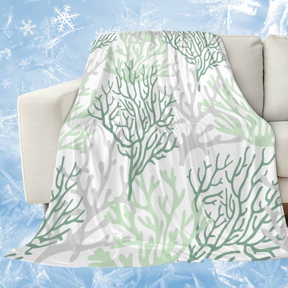 Sage Green Coral Coastal Cooling Blanket for Hot Sleepers,Soft Cool Summer Blanket for Night Sweats,Summer Beach Seaside Nautical Lightweight Ice Silk Sofa Throw Blankets All Season 30"x40"
